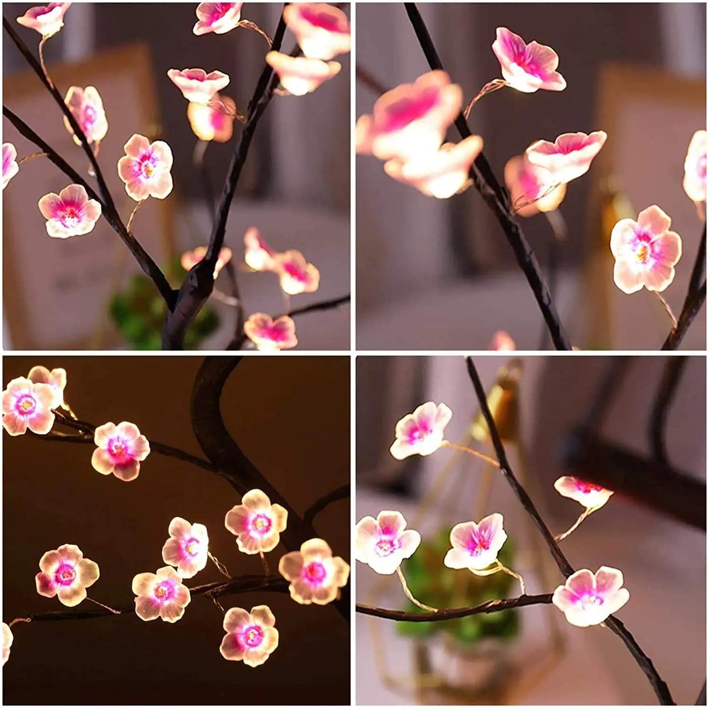 Cherry Blossom Bonsai LED Table Lamp 19.7in (50cm) USB or 3×AA Battery Powered Touch Sensor Night Light Tabletop Decorative Tree