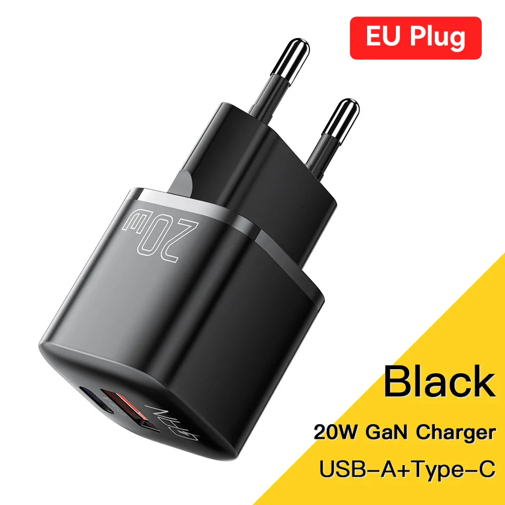 20W GaN USB-C Travel Charger with USB-A & USB-C Ports, USB PD & Quick Charge