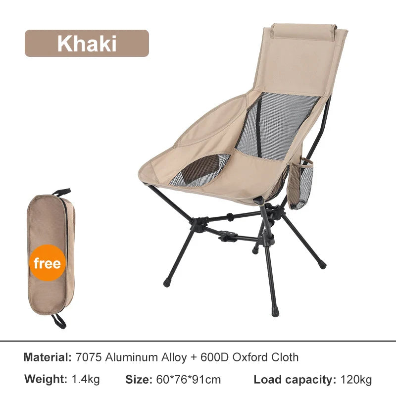 Ultralight Foldable Moon Camping Chair with Headrest, Portable Fishing & Travel Chair with Pillow and Carry Bag