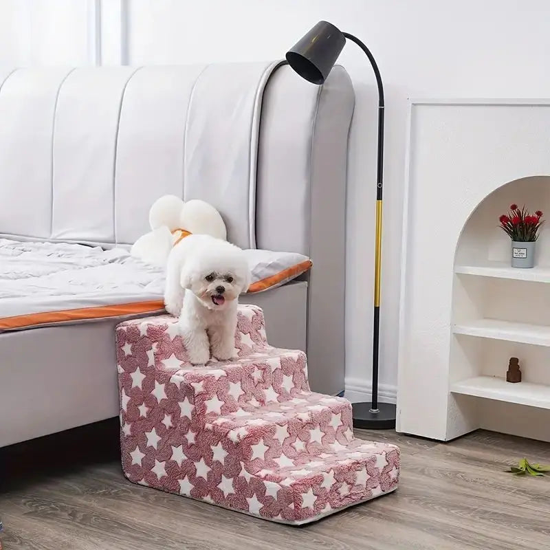 Dog Ramp & Puppy Stairs – Waterproof Anti-Bite Pet Ladder with Detachable Washable PU Cover, Sponge Cushion, Cartoon Pattern