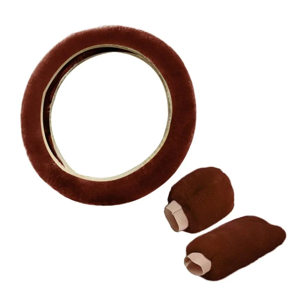 Plush Faux Fur Steering Wheel Cover Universal 37-38 cm (14.6-15 in) Soft Warm Anti-Slip Car Interior