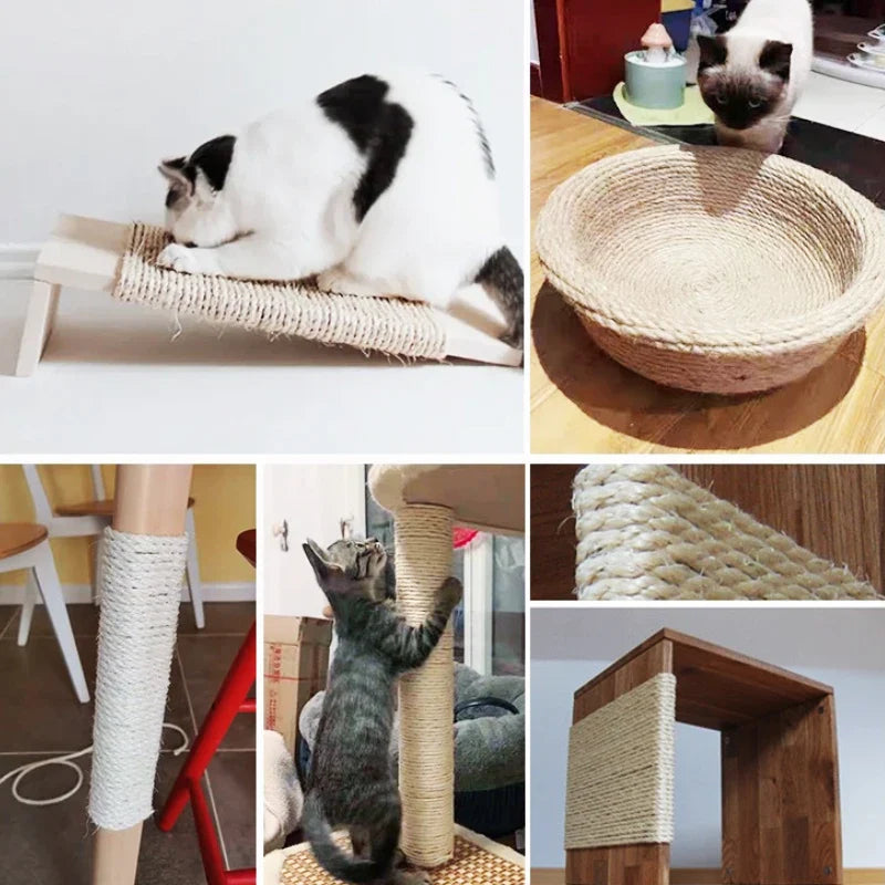 Natural Sisal Cat Scratching Rope for Cat Trees and Posts — 4mm/6mm x 10/20/50m (33/66/164ft)