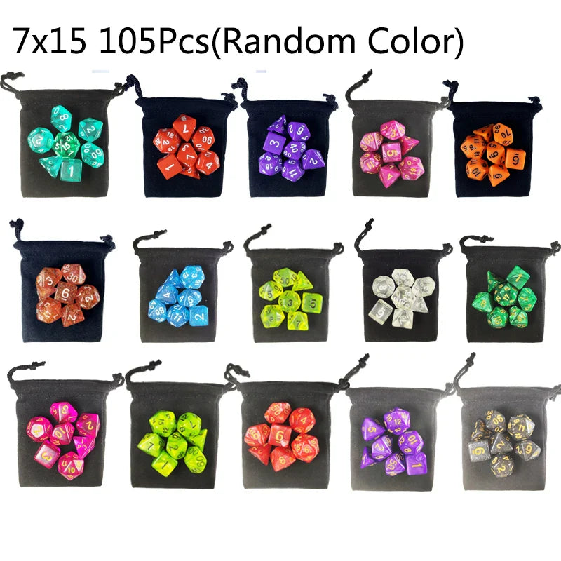 Multicolor Polyhedral RPG Dice Sets — 7-Piece D20 D12 D10 D8 D6 D4 with Bag, Multiple Pack Options (3/6/10/15/20 Sets)