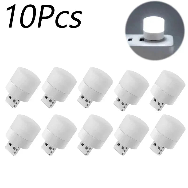 Mini USB LED Night Light - Warm & White Eye-Protection Reading Lamp, Portable USB Plug-In (1/3/5/10 Pack)