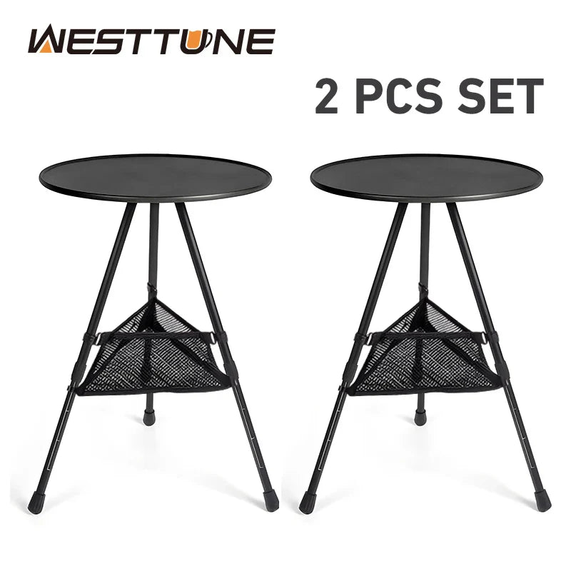 Round Folding Camping Table 2-Pack — 14.5 in (37 cm) Ultralight Portable Adjustable Height with Mesh Storage Bag for Camping, Picnic & Indoor