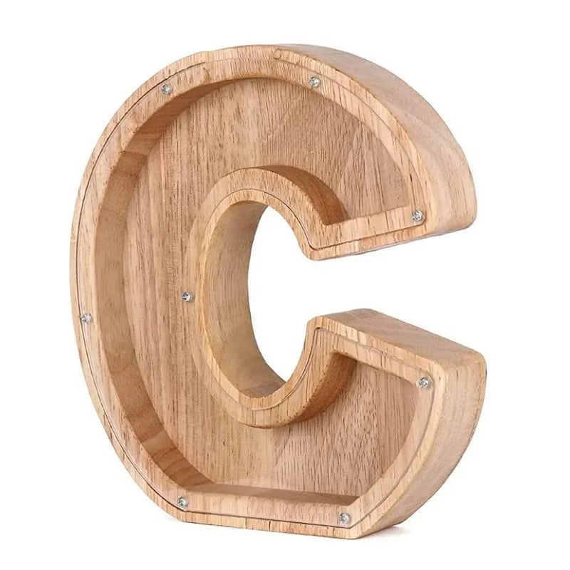 26-Letter Wooden Piggy Bank A-Z Alphabet Coin Money Box Kids Savings Jar Desktop Decor Gift