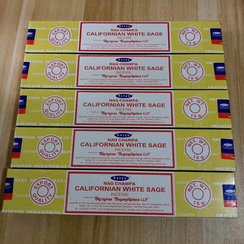 5-Box Nag Champa Incense Sticks — 50–60 Handmade Sticks (20 cm / 8 in) Sandalwood & White Sage Home Fragrance
