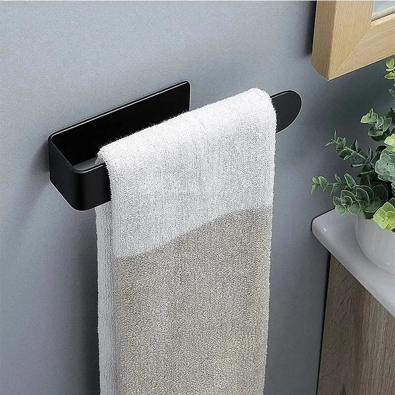 Self-Adhesive No-Drill Stainless Steel Towel Bar – Single Rod Wall Rack (9.1 in / 23 cm, 14.6 in / 37 cm)