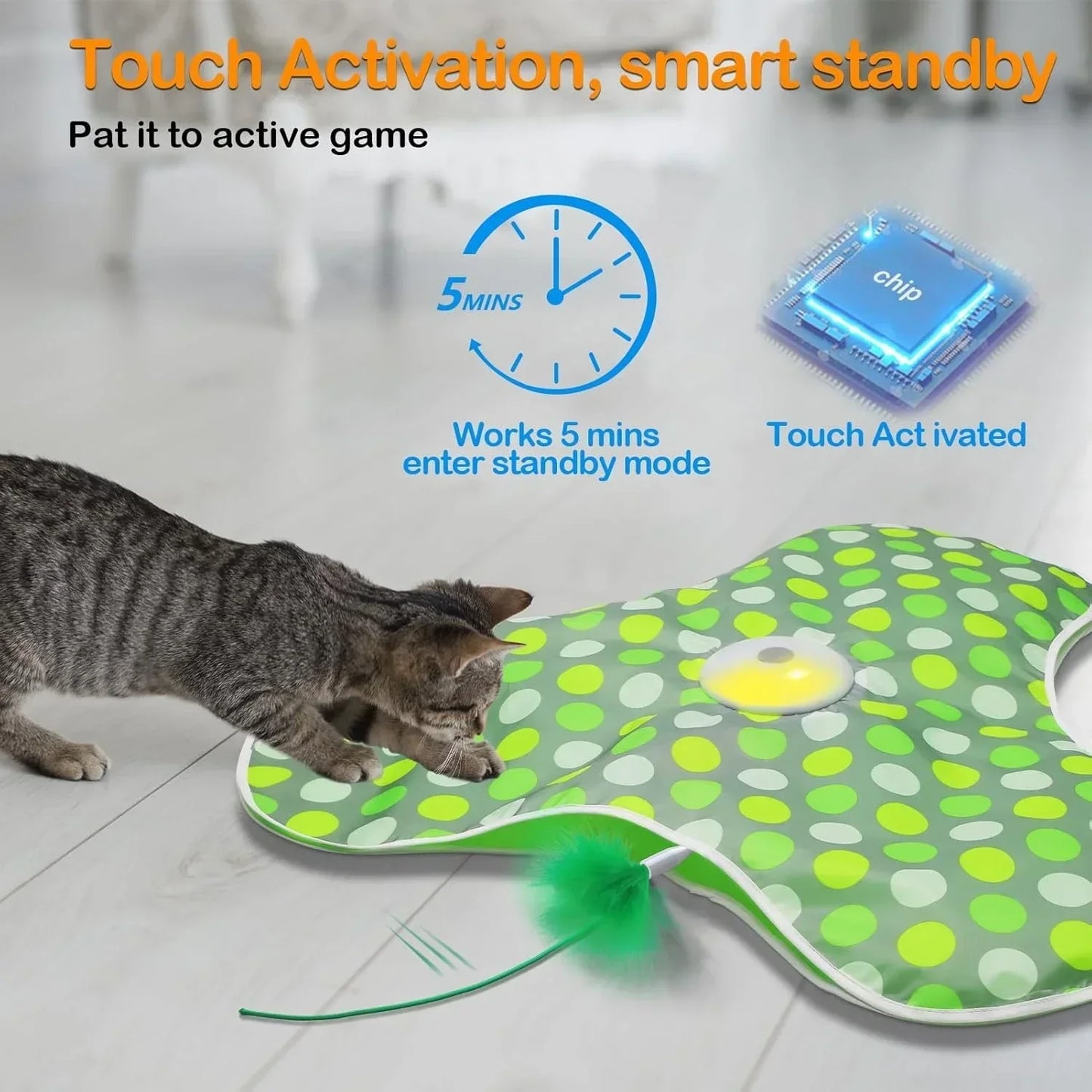 Interactive Hide and Seek Cat Toy – Motion-Activated Squeaky Mouse with Concealed Feather Wand, USB Rechargeable