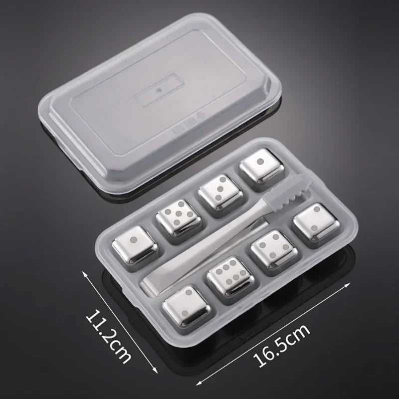 Stainless Steel Reusable Whiskey Stones - Quick-Freeze Ice Cubes with Storage Tray for Whiskey Wine Beer