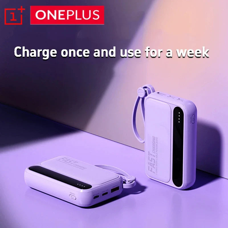 Mini Magnetic 10,000mAh Power Bank, Fast Charging Portable Charger with Built-In Cables, LED Display & Lanyard