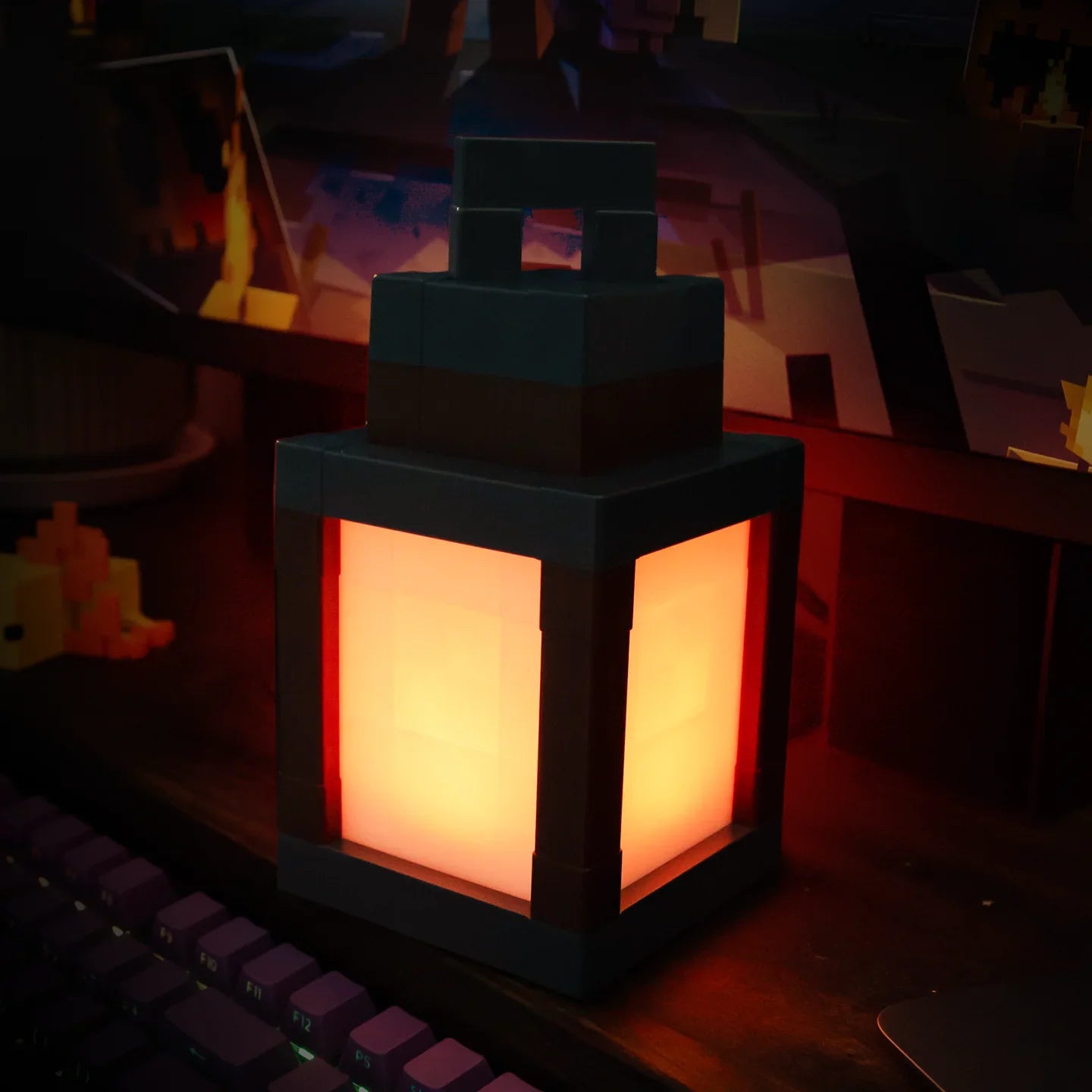 Pixel LED Night Light Portable Lantern – 16-Color Rechargeable Tabletop Lamp with Remote
