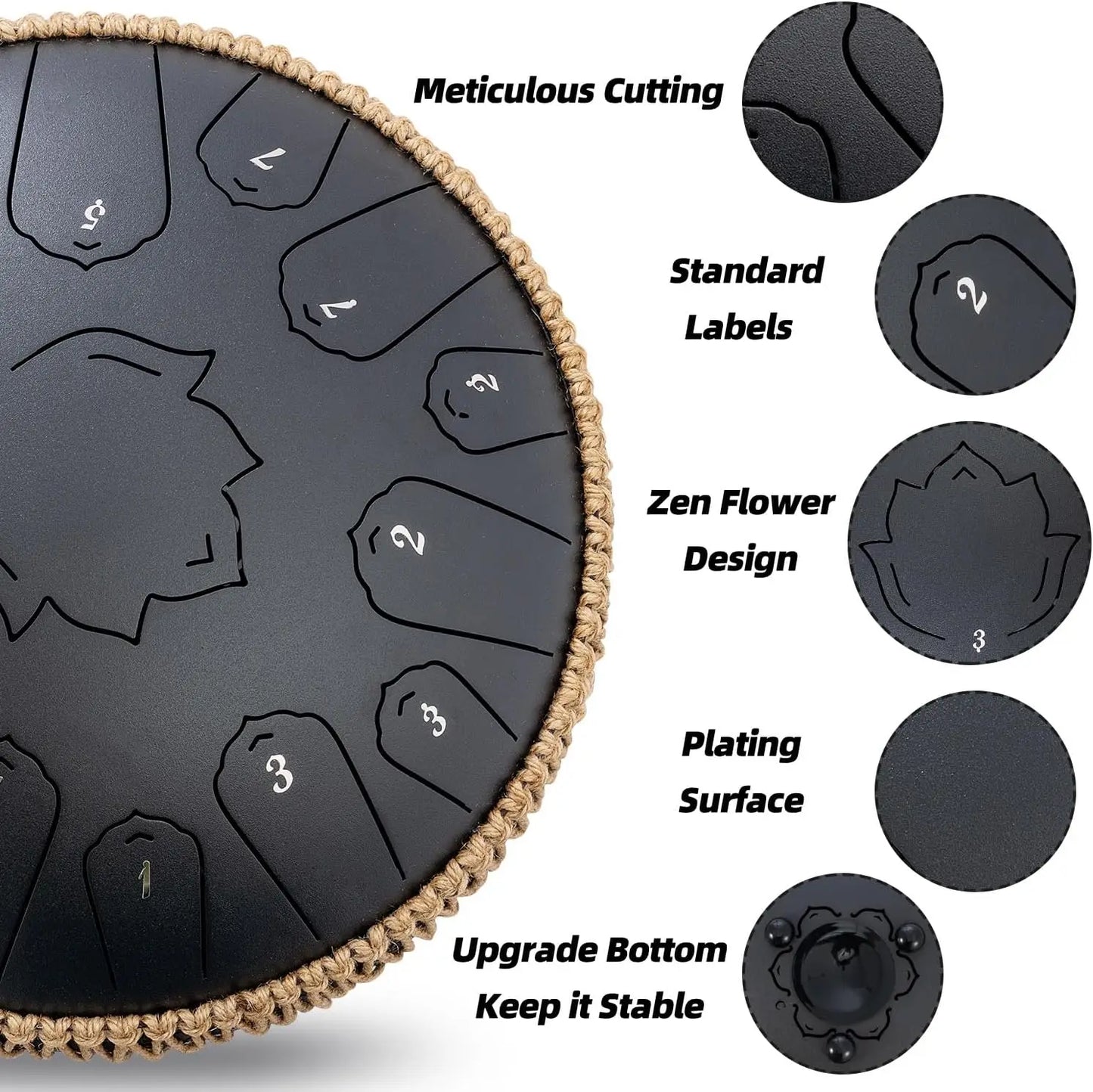 Steel Tongue Drum 13-Inch (32 cm) 15-Note C Scale Handpan-Style Percussion with Mallets & Carry Bag