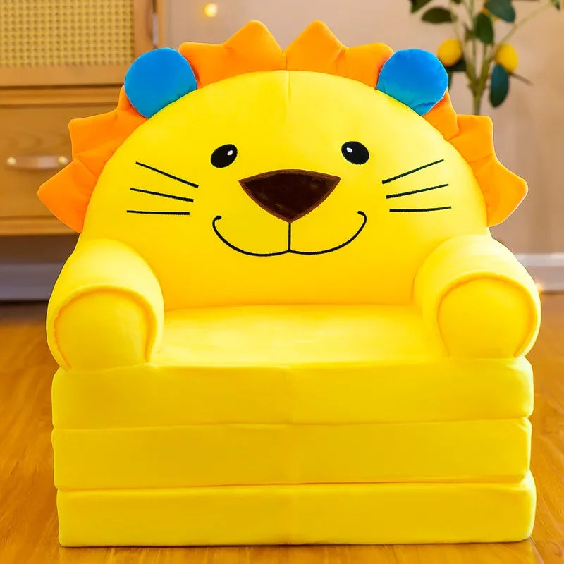 Foldable 3-Layer Plush Kids Sofa Chair Cartoon Baby Seat with Removable Cover