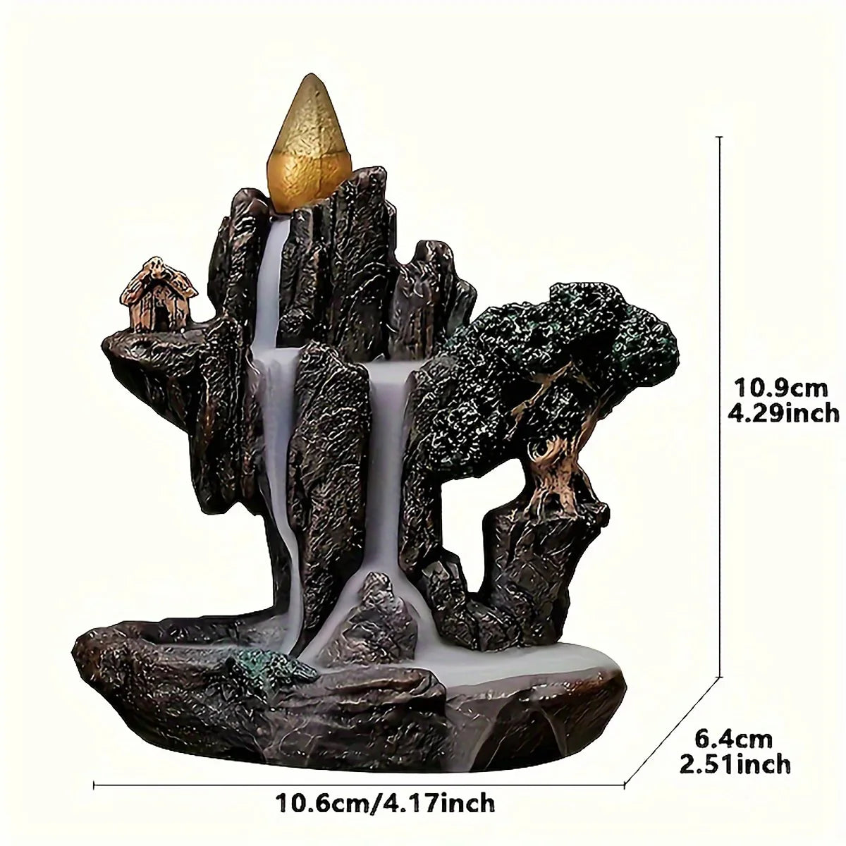 Backflow Incense Burner Fountain - Mountain River Waterfall Resin Smoke Censer with 60 Incense Cones