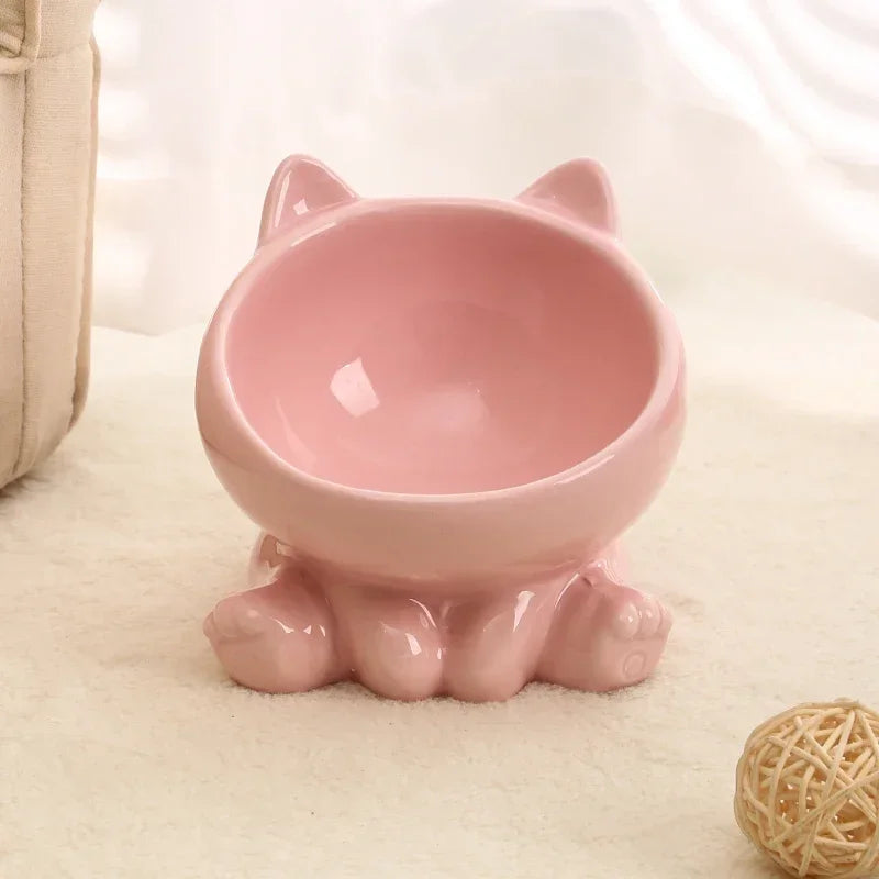 Elevated Ceramic Cat Bowl – Tilted Diagonal Design for Neck Support, Easy-Clean Pet Food & Water Dish