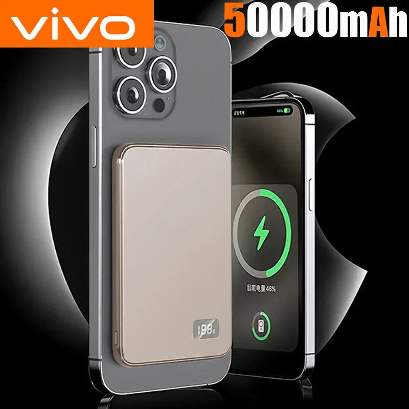 50000mAh Ultra-Thin Magnetic Power Bank – MagSafe Wireless Fast Charging, 120W Portable Charger with LED Display
