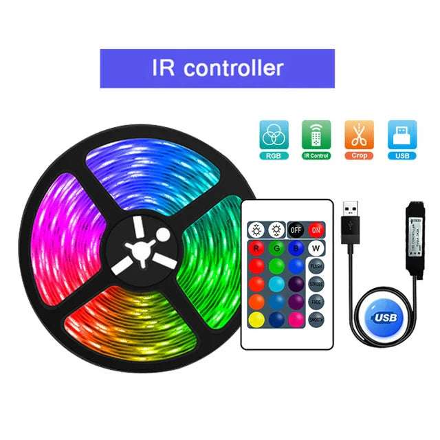 USB RGB LED Strip Lights 5050 SMD — Flexible TV Backlight, Music Sync, App & Remote Control (1–15m / 3.3–49.2ft)