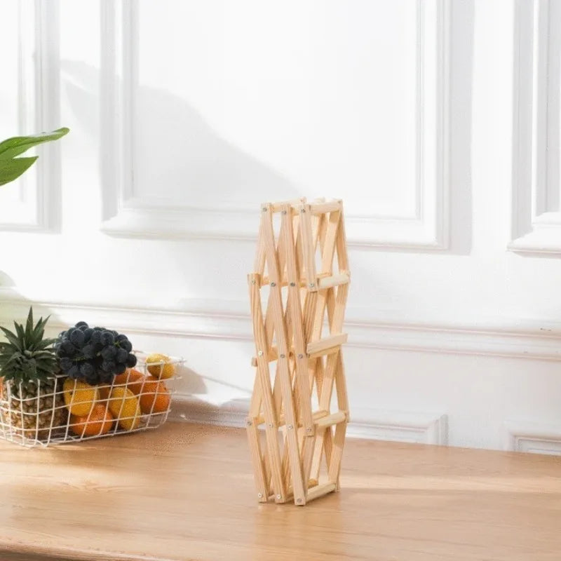 Stackable Folding Wooden Wine Rack – 3/5/6/10-Bottle Pine Wine Shelf for Home Bar