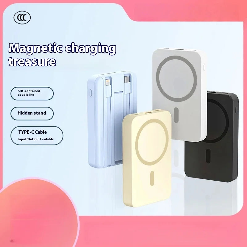 3-in-1 20,000mAh Magnetic Wireless Power Bank with Built-In Cable, USB-C PD 10W Portable Charger