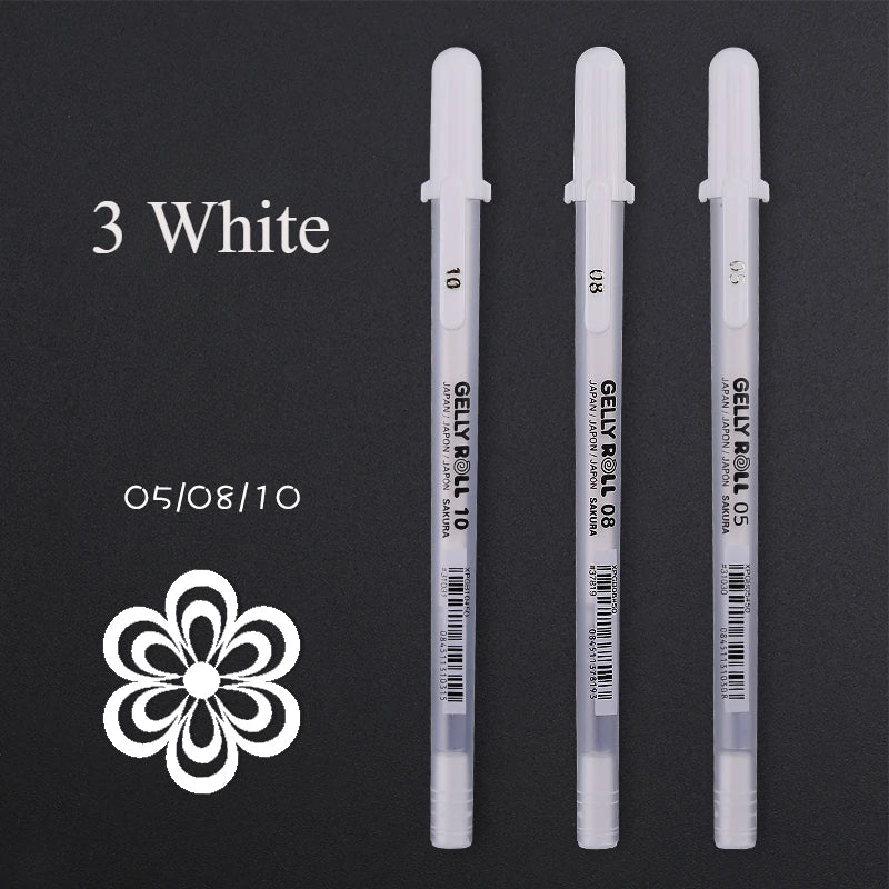White Opaque Gel Pens 3-Pack – Fine 0.5mm, Medium 0.8mm, Bold 1.0mm for Journaling, Art & Drawing