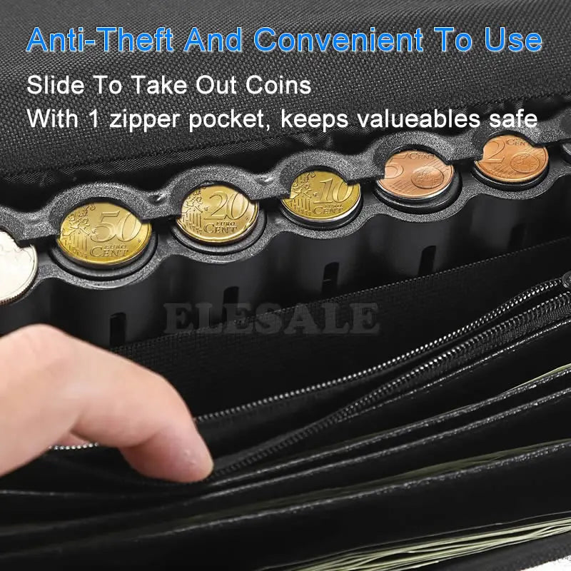 Multi-Pocket Waist Cash Bag with Euro Coin Dispenser Waiter & Cashier Coin Organizer