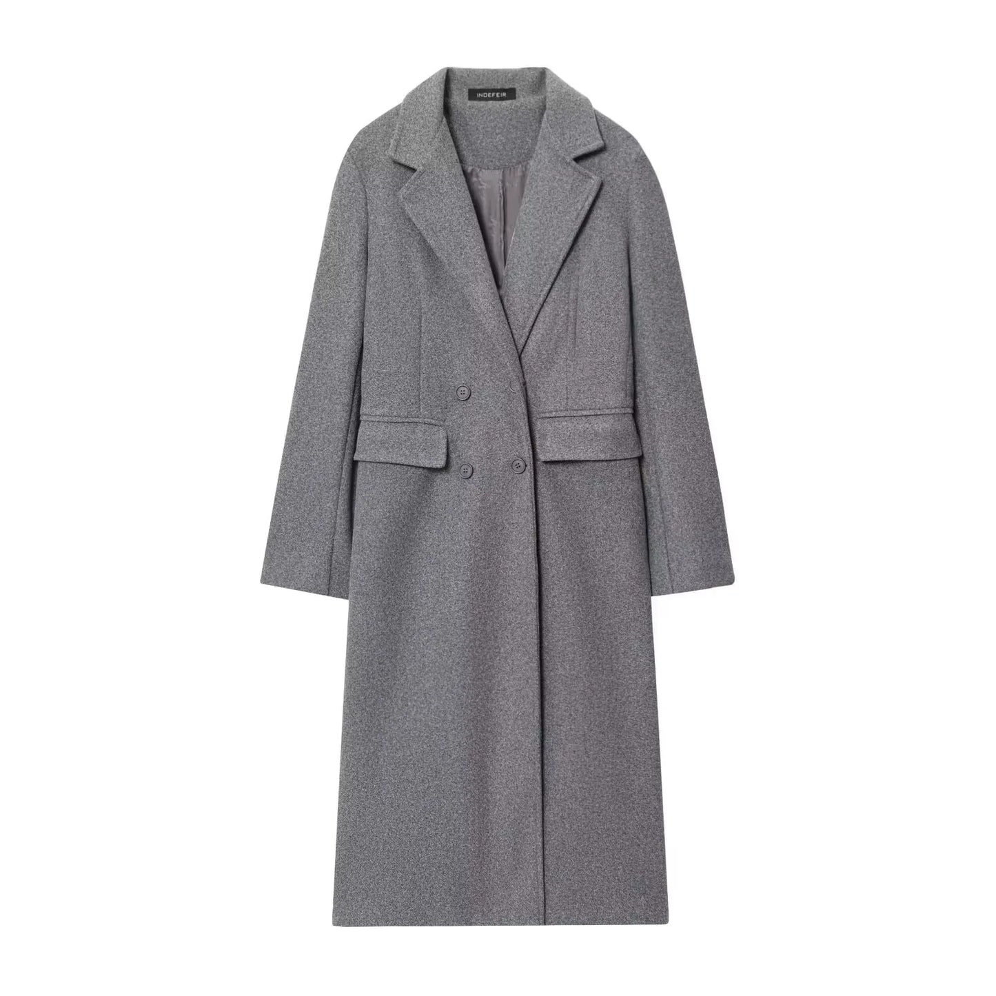 Women's Burgundy Double-Breasted Wool-Blend Coat - Long Sleeve Lapel Jacket, Autumn Winter Outerwear