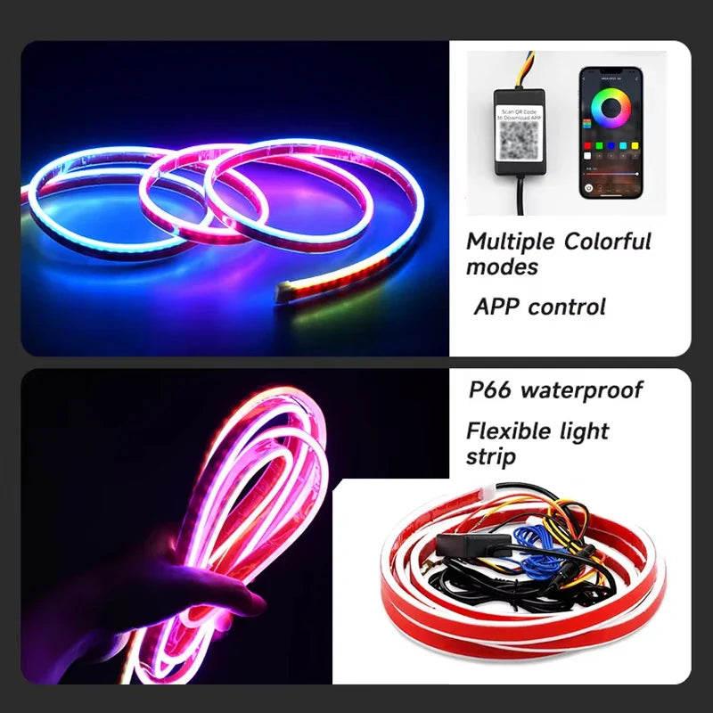 12V RGB LED Hood Strip Daytime Running Lights – APP Controlled Neon Running Lights with Streaming Turn Signal