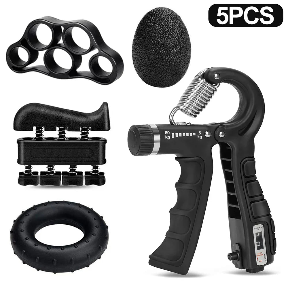Adjustable Hand Gripper 10–60 kg (22–132 lb) Heavy-Duty Grip Strength Trainer — Wrist & Finger Exerciser with Accessories