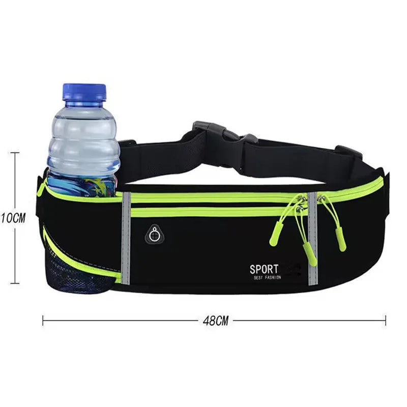Lightweight Running Waist Bag with 3 Waterproof Pockets – Phone & 350ml Water Bottle Holder, Reflective, 41×11 cm (16.1×4.3 in)