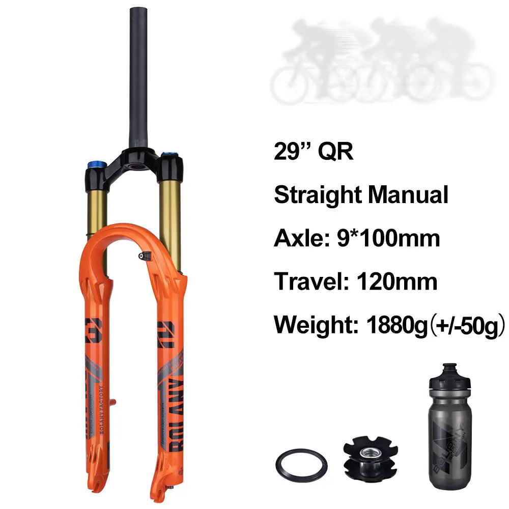 120mm (4.7in) Travel Mountain Bike Air Fork 27.5/29 in, 32mm (1.26in) Stanchion Magnesium Alloy Suspension - Orange