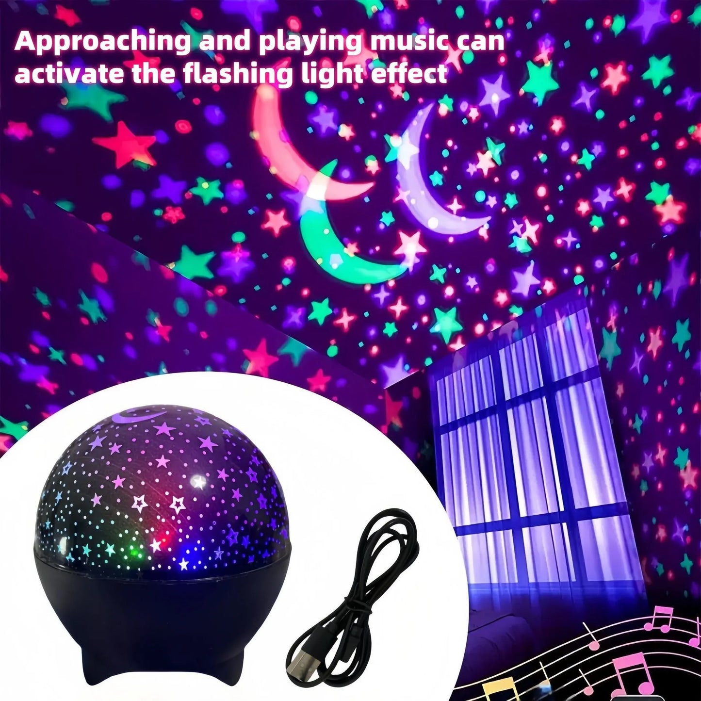 Starry Sky Projector Night Light with Moon Effect 360° Rotating LED Atmosphere Lamp for Kids Bedroom, Party & Birthday Gift