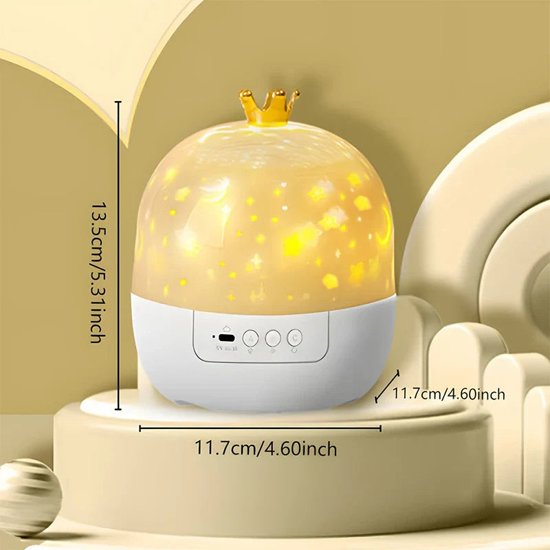Crown Star Projector Night Light — Rotating LED Ceiling Lamp with Remote, USB Powered, 6 Projection Discs for Kids Bedroom & Parties