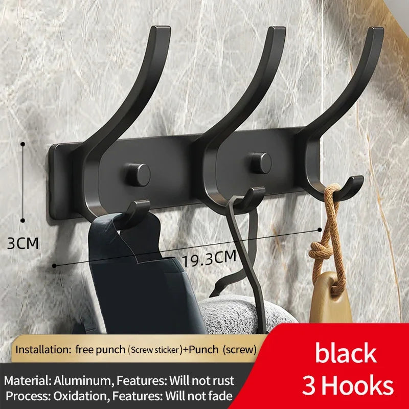 6-Peg Folding Wall Hooks – Aluminum Nail-Mount Towel & Coat Rack, Black/White