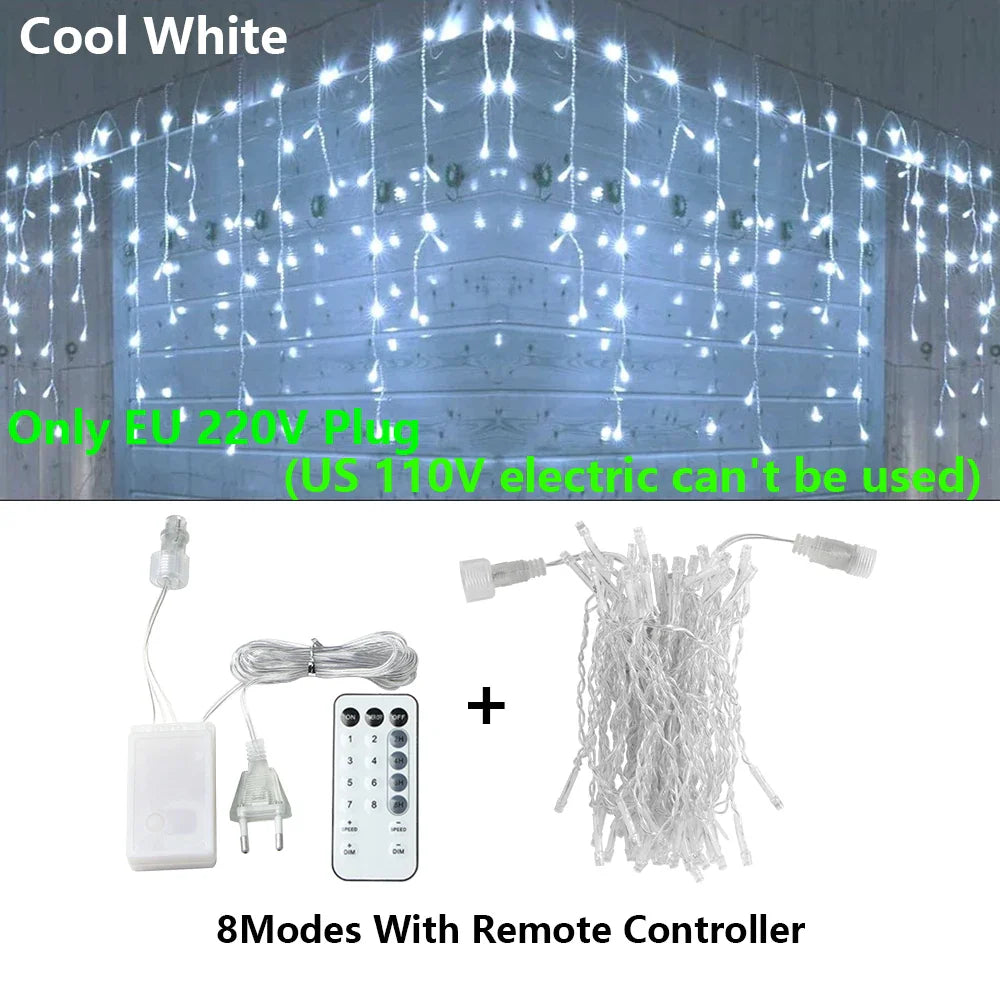 LED Icicle Curtain Fairy String Lights 3.5-40M (11.5-131ft) Remote Waterproof Outdoor Indoor Christmas Wedding Decor