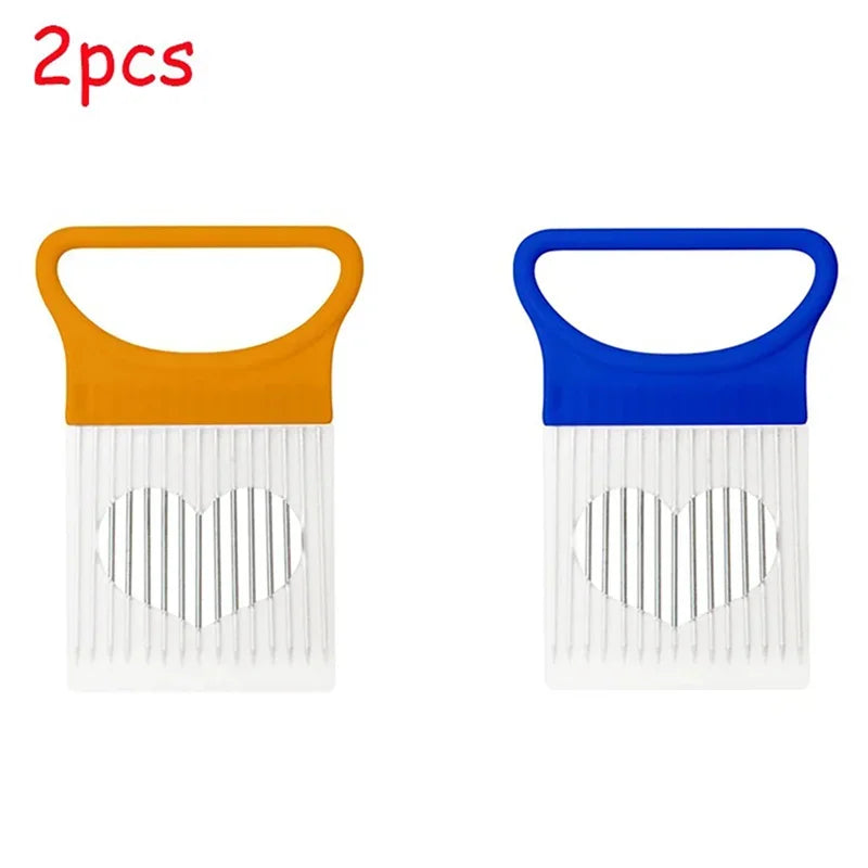 Colorful Onion Slicer & Holder - Stainless Steel Potato Chip Style Vegetable Slicer (1/2/3/4-Pack)