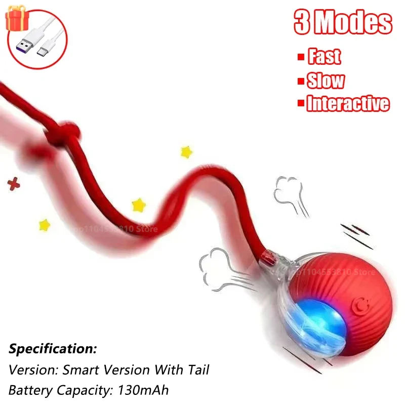 Interactive Rechargeable Cat Ball Toy with Faux Fur Tail — Automatic Rolling Smart Pet Ball (USB-C) for Cats & Small Dogs