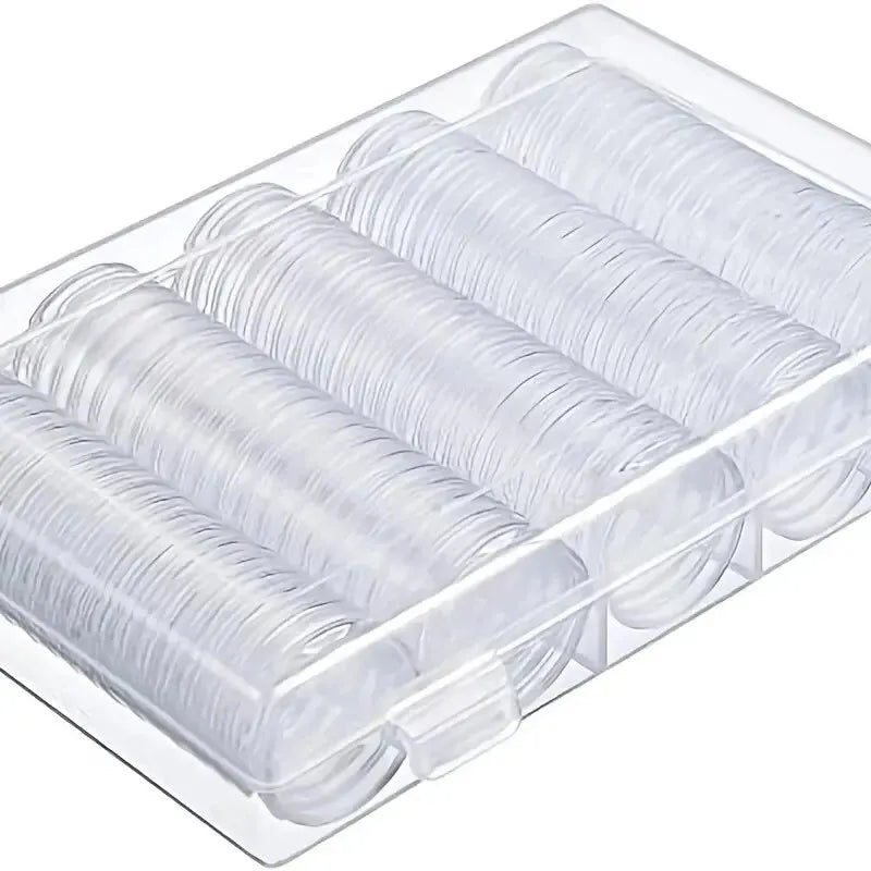 100-Pack Clear Coin Capsules Plastic Storage Organizer Box – Round Coin Protection for Collectors