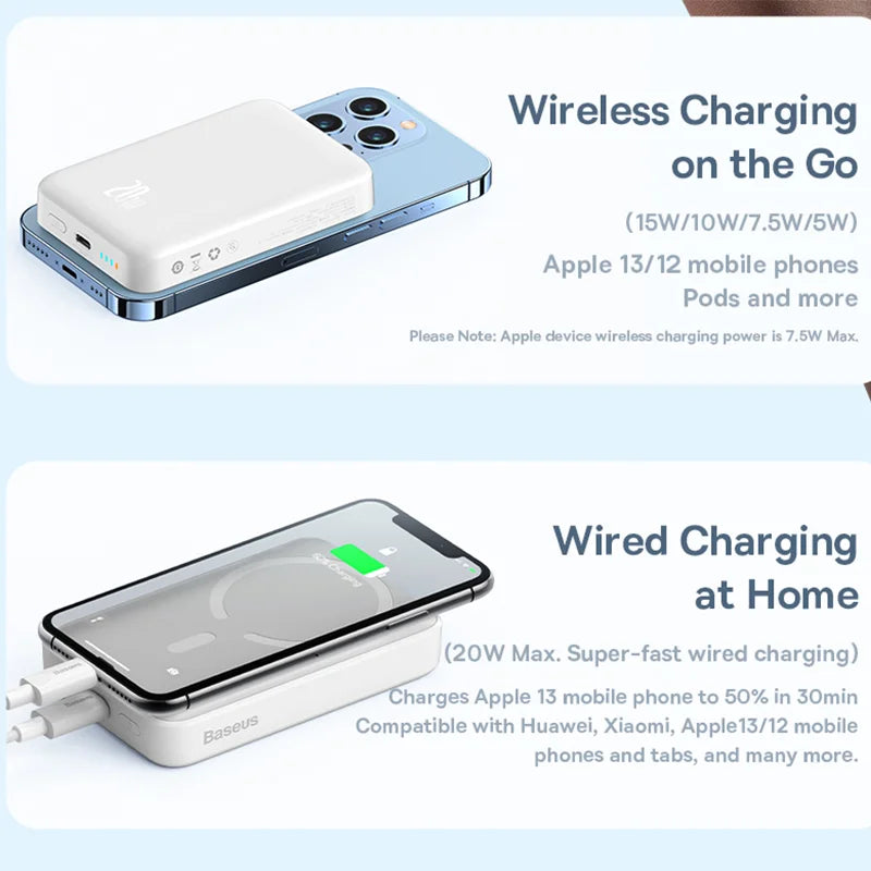 10000mAh Magnetic Mini Power Bank — 15W Wireless & 20W USB-C Fast Charge, Auto-Wake MagSafe-Compatible Portable Charger