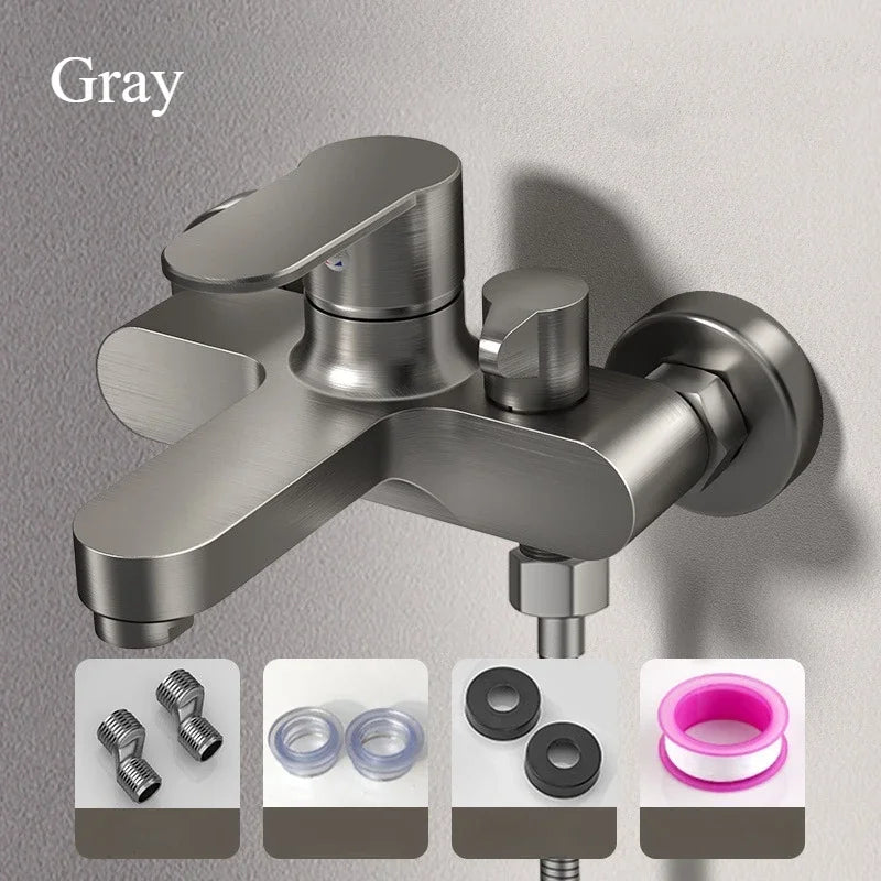 Wall-Mount Bathtub Faucet Mixer with Handheld Shower – 3-Mode Spray, 150 cm (59 in) Hose, Chrome-Plated Brass