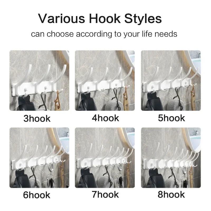 6-Peg Folding Wall Hooks – Aluminum Nail-Mount Towel & Coat Rack, Black/White