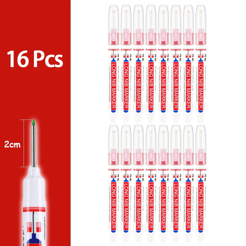 Waterproof Long-Head Deep-Hole Marker Pens 20mm Tip — Permanent Oil Ink for Metal, Wood & Carpentry (Black, Blue, Red, Green)