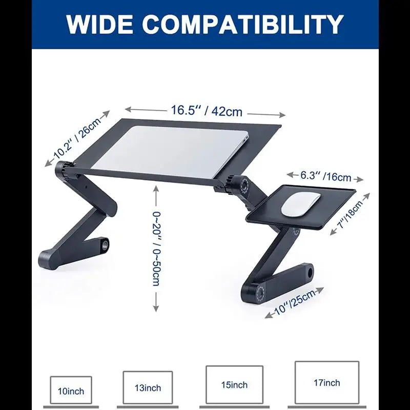 Adjustable Aluminum Laptop Desk with Mouse Pad – Portable Ergonomic Bed & Sofa Lapdesk, Fits 13–17 in (33–43 cm) Laptops