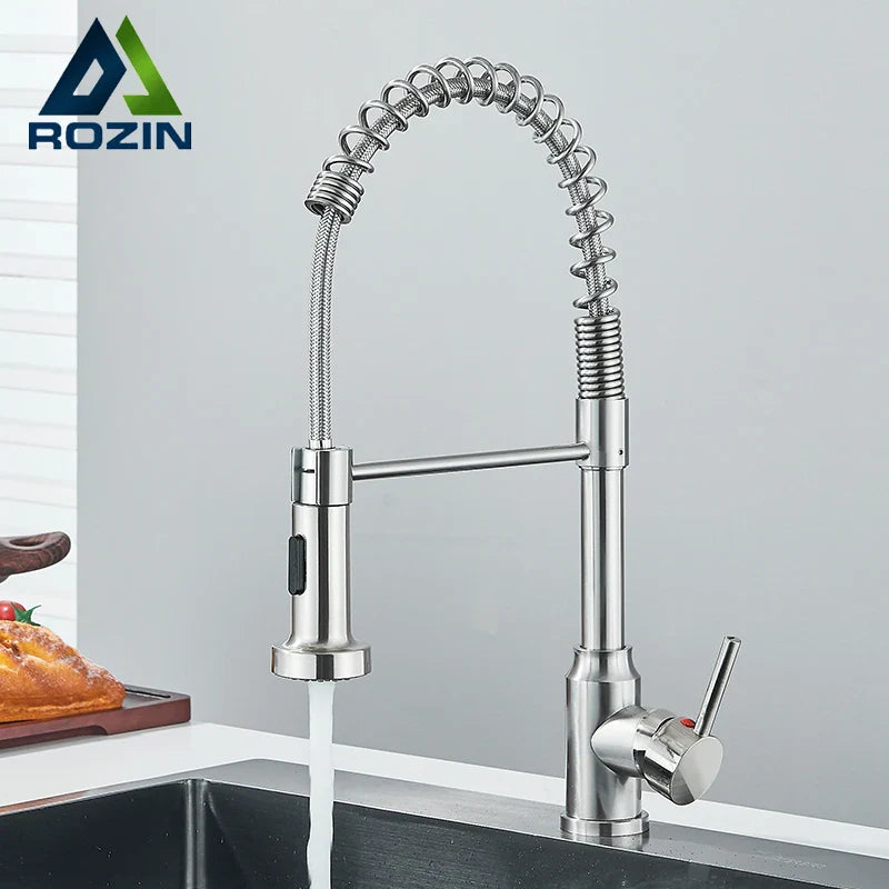 Pull-Down Kitchen Faucet Single Handle 360° Swivel Hot & Cold Mixer with Dual-Function Nozzle, Stainless Steel 304