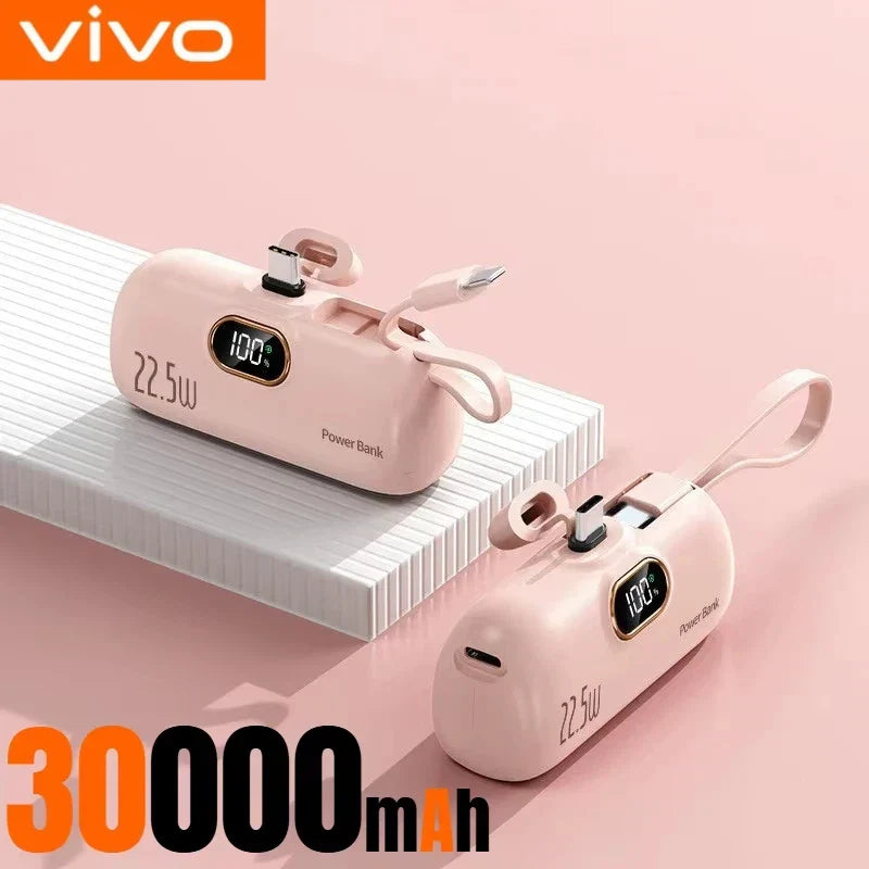 30,000mAh Mini Capsule Power Bank – Portable Fast Charger with Wireless Charging, Dual USB, Type-C & Lightning