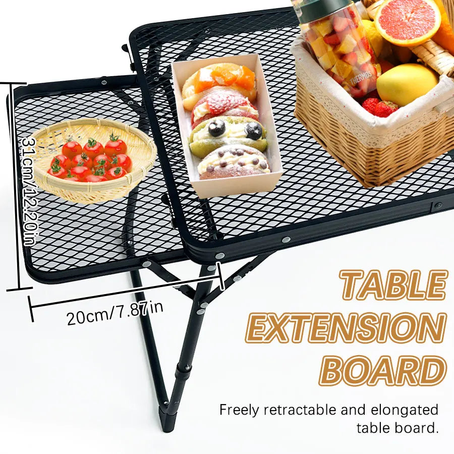 Portable Low Folding Camping Table — Compact Retractable Outdoor Picnic & Barbecue Table, Stainless Steel