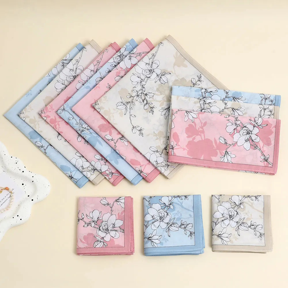 3-Pack Cotton Women's Handkerchiefs 17in (43cm) Floral Pocket Squares — Bridal Gift Set