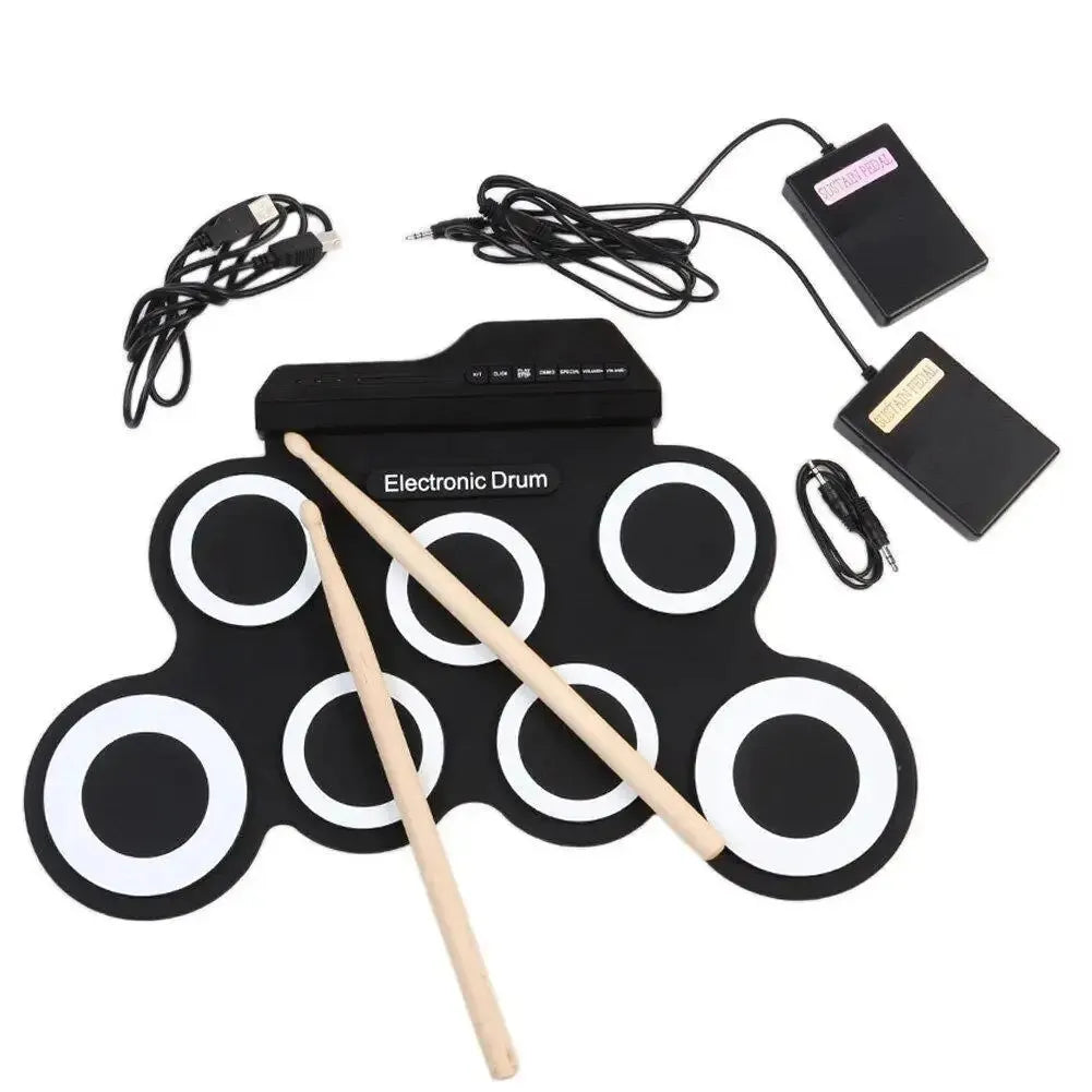 Portable Folding Silicone Electronic Drum Pad USB Hand-Roll Practice Kit with Drumsticks & Sustain Pedal
