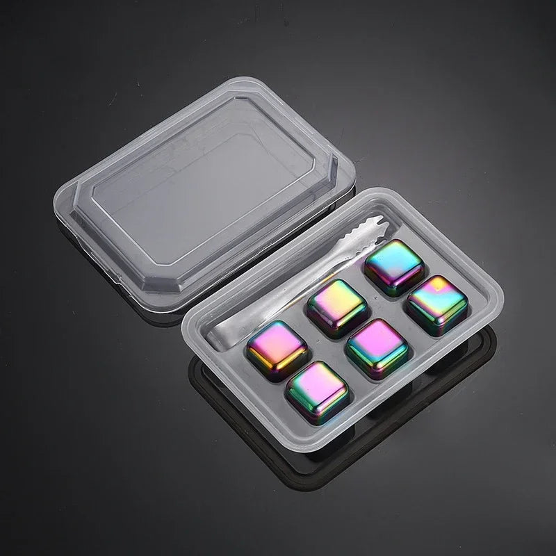 Stainless Steel Reusable Whiskey Stones - Quick-Freeze Ice Cubes with Storage Tray for Whiskey Wine Beer