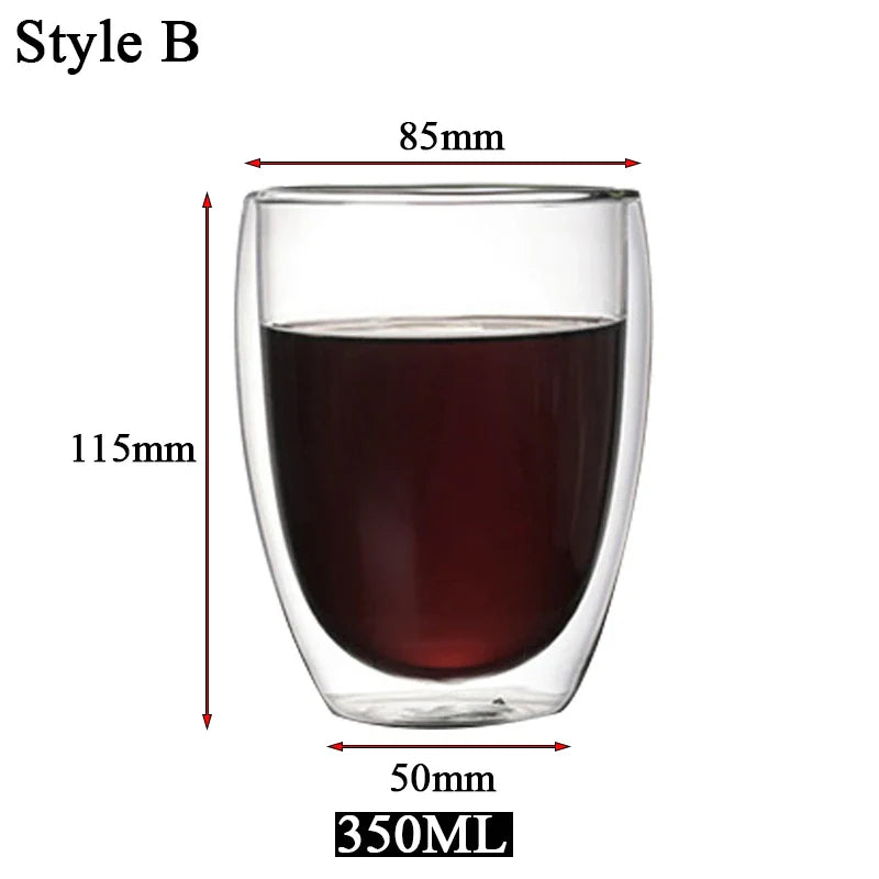 Clear Double Wall Insulated Glass Cups — 5 Sizes | Coffee, Espresso, Tea, Beer & Whiskey Mugs